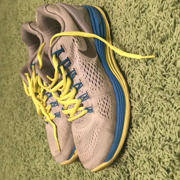 Big Kids Nike Lunarglide 4 Grey/Blue/yellow - Picture 3 of 5